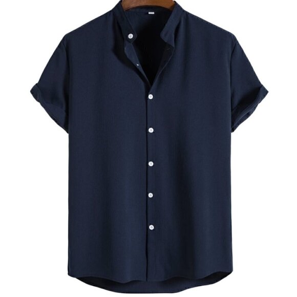 . Other - Navy Blue Preppy Mens Solid Button Up Shirt